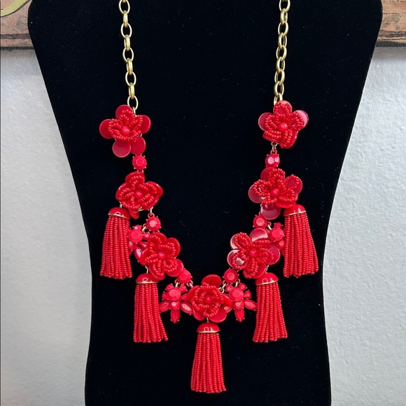 J.Crew Vibrant Red Floral Necklace - Picture 2 of 5